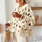 Pull en maille crochet à manches longues pour femme