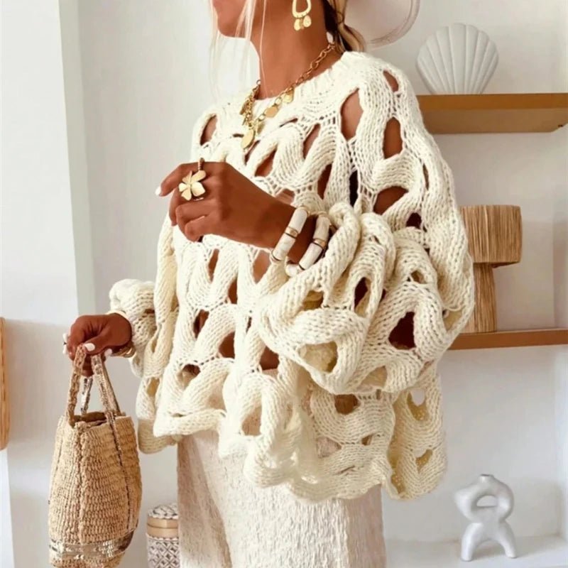 Pull en maille crochet à manches longues pour femme