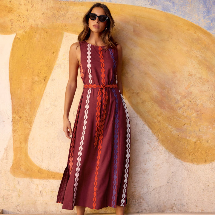 Robe mi-longue marron tabac pour femme