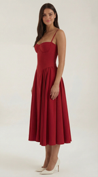 Robe mi-longue corset florale pour femme avec décolleté en cœur