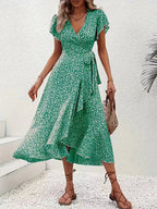 Robe portefeuille à imprimé floral avec décolleté en V