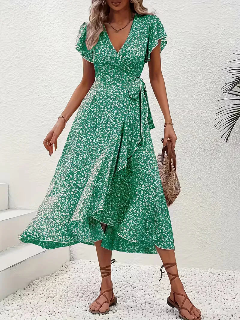 Robe portefeuille à imprimé floral avec décolleté en V