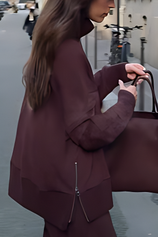 Ensemble sweat-shirt col roulé femme - Tenue de détente deux pièces confortable
