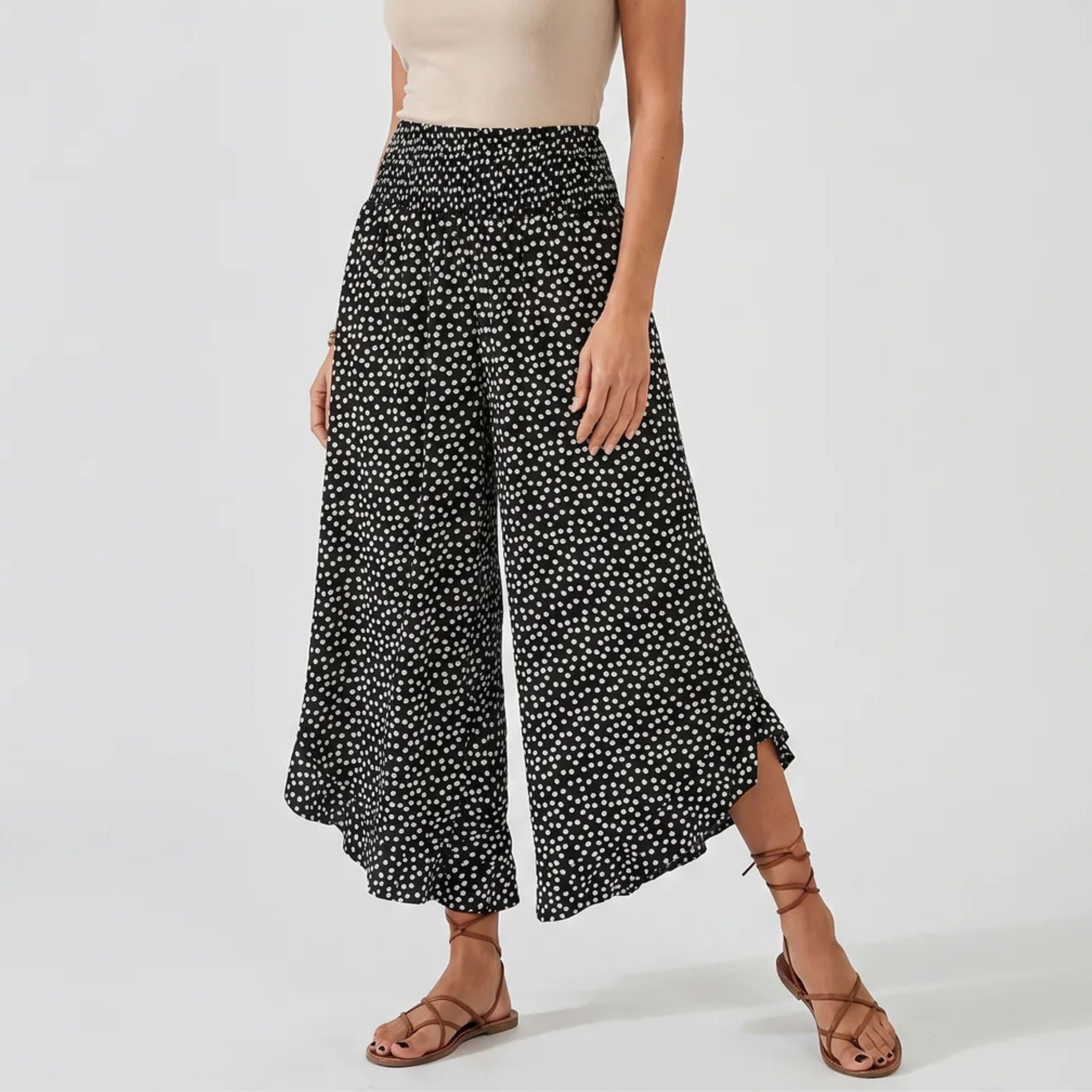 Pantalon large fluide à pois pour femme