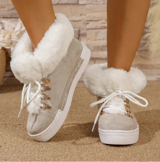 Bottes d'hiver en laine confortables à lacets pour femmes