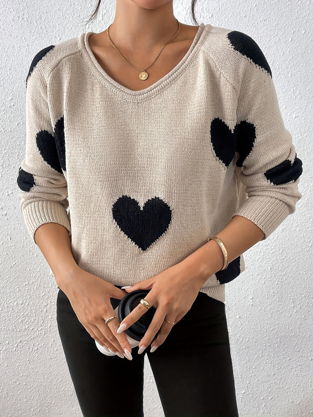 Pull confortable à motif cœur pour un style hivernal romantique