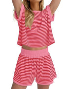 Ensemble Femme Rayé T Shirt Et Short Décontracté