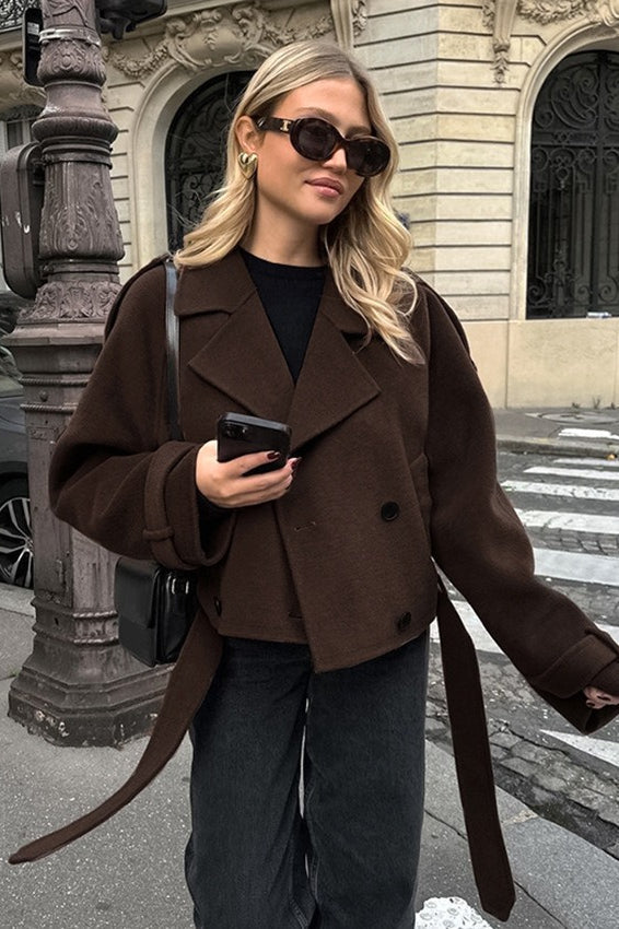 Manteau croisé classique en mélange de laine marron