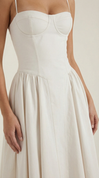 Robe mi-longue corset florale pour femme avec décolleté en cœur