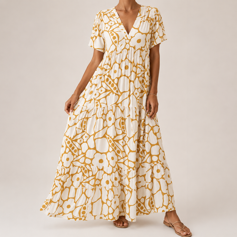 Robe longue à volants imprimé floral respirant