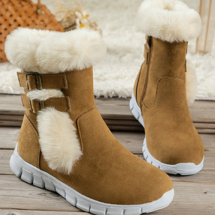 Bottes d'hiver chics à bordure en fourrure avec détail boucle