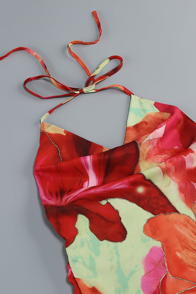 Robe longue à imprimé floral tropical