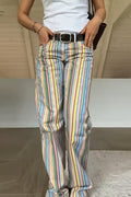 Jean Droit Color Block Taille Basse Femme