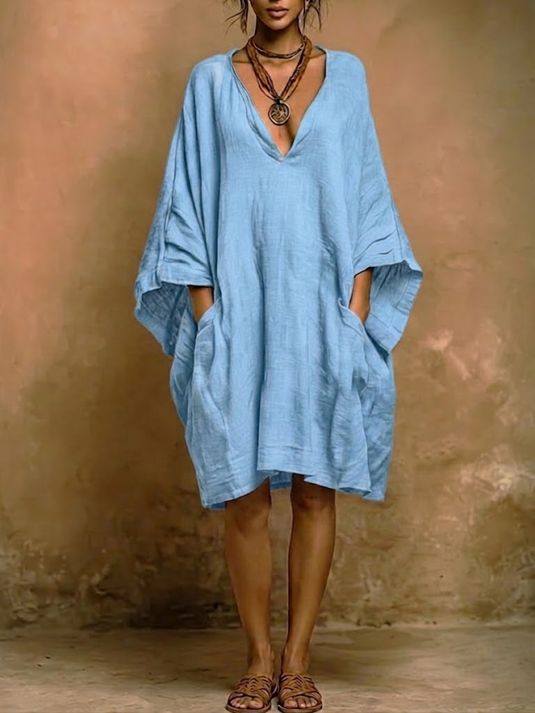 Robe midi ample à col en V pour femmes