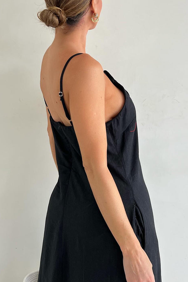 Sophie Paris | Robe maxi fendue à poches ornée de motifs floraux en mélange de lin