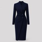 Robe midi portefeuille à manches longues ajustée pour femme avec col en V