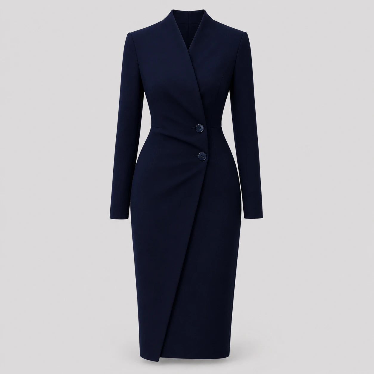Robe midi portefeuille à manches longues ajustée pour femme avec col en V