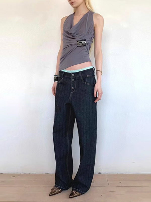Débardeur femme plissé gris, silhouette fluide et élégante