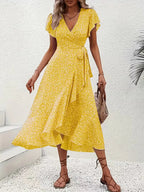 Robe portefeuille à imprimé floral avec décolleté en V
