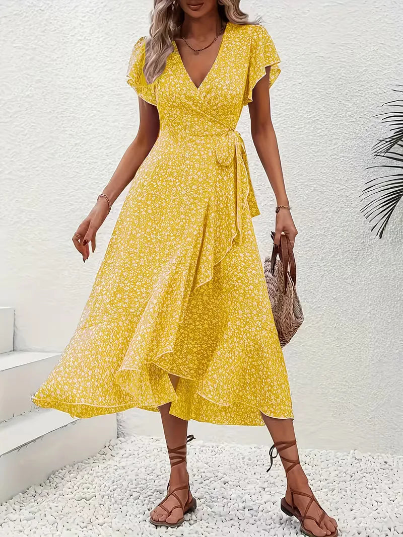 Robe portefeuille à imprimé floral avec décolleté en V
