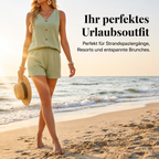 Ensemble deux pièces en tissu froissé avec patte de boutonnage