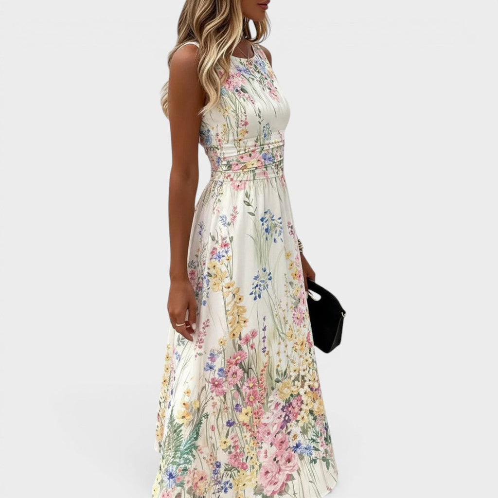 Robe midi sans manches à imprimé floral