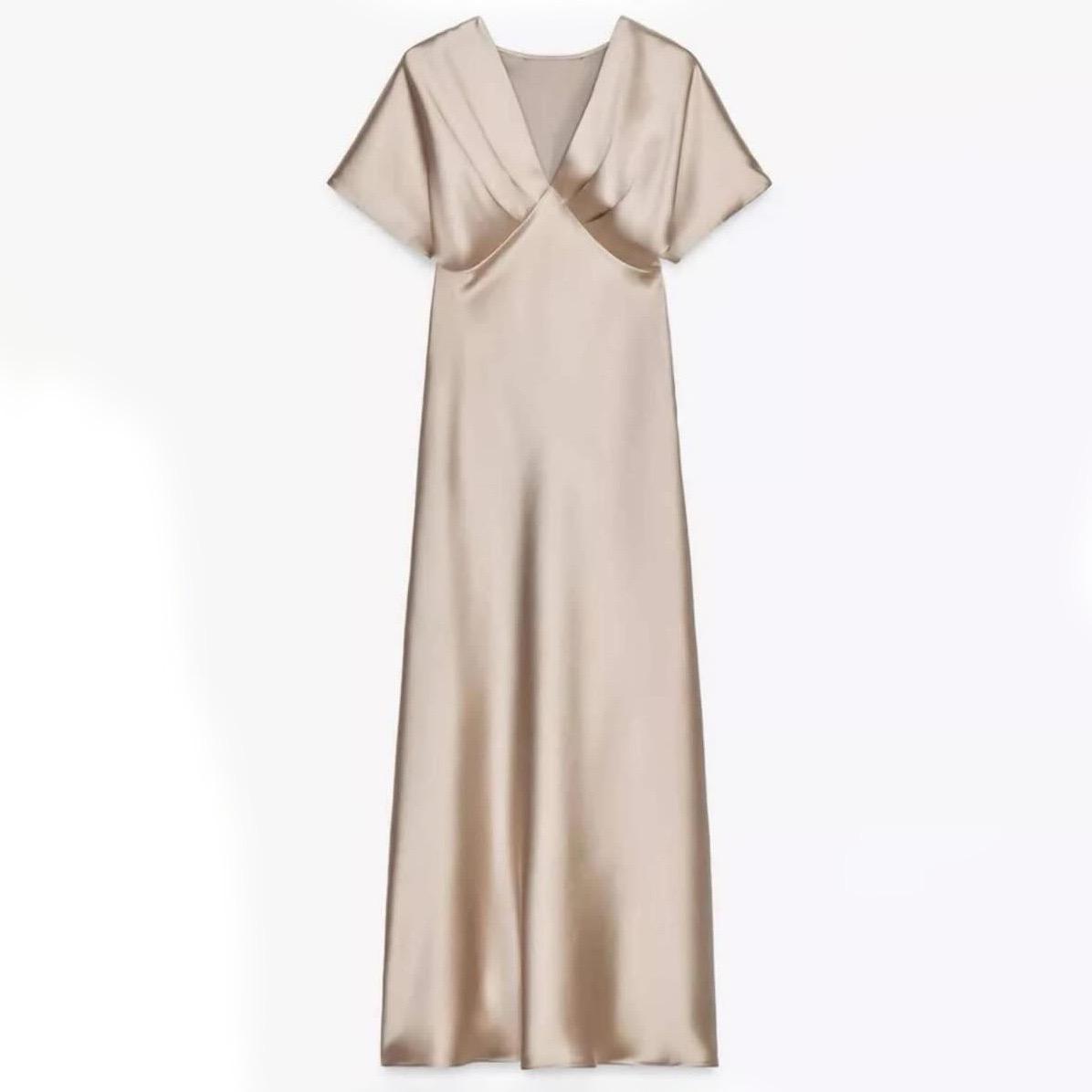 Robe Midi en Satin Beige