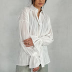 Blouse rayée à poignets noués pour femmes