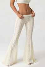 Pantalon long femme à texture dentelle avec coupe évasée