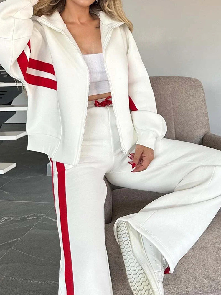 Ensemble décontracté confortable à fermeture éclair comprenant sweat-shirt et pantalon 2 pièces
