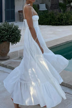 Robe longue blanche en polyester longueur cheville