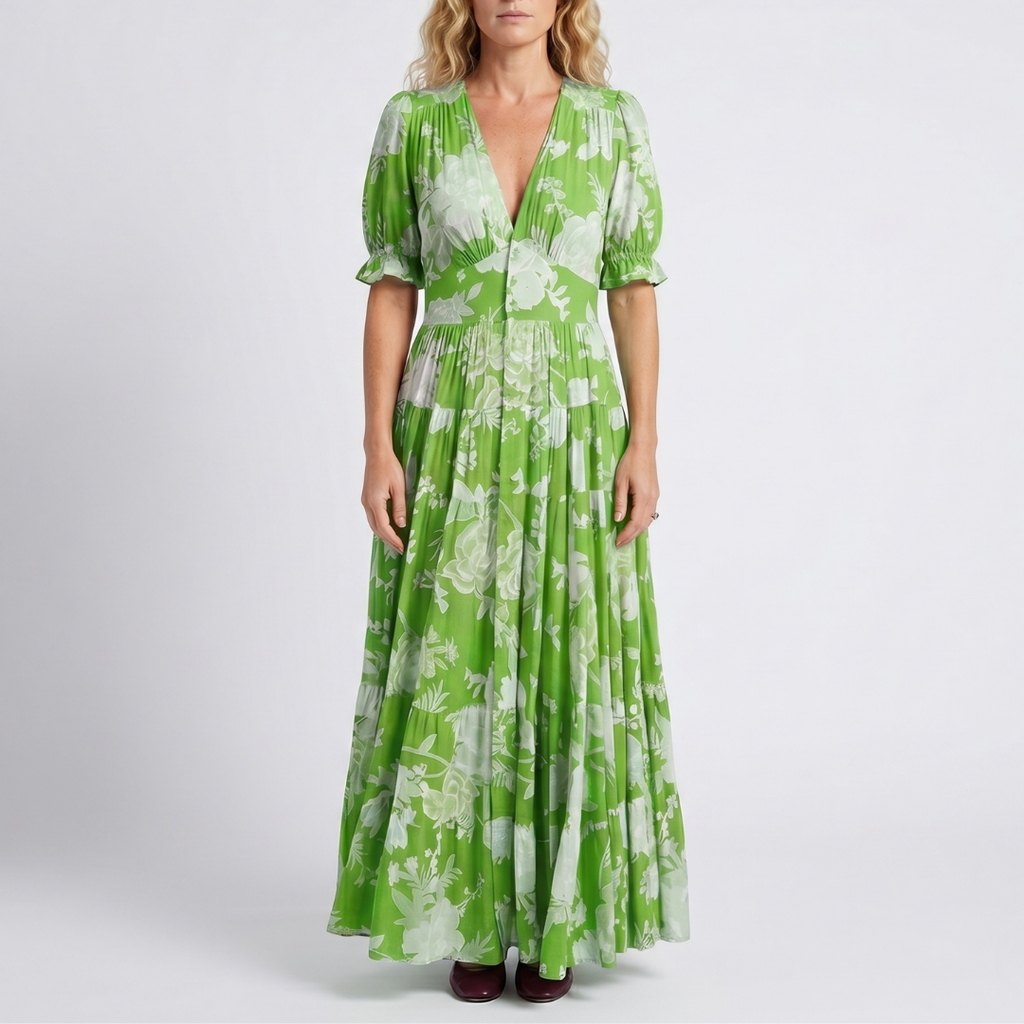 Minelda - Robe élégante à col en V avec motif floral