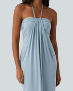 Vue de dos de la robe maxi drapée à col halter femme