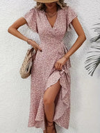 Robe portefeuille à imprimé floral avec décolleté en V