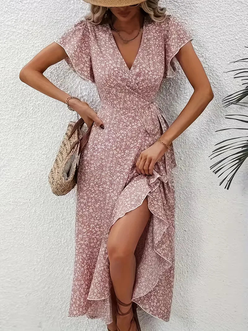 Robe portefeuille à imprimé floral avec décolleté en V