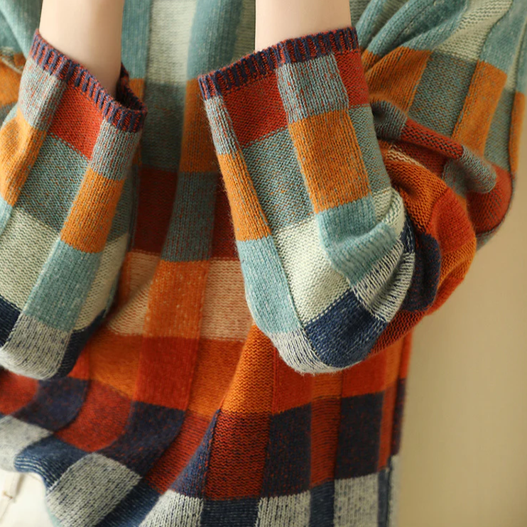 Pull confortable à carreaux colorés pour un style quotidien