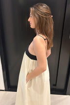 Robe midi ample en mélange lin et coton noir et blanc