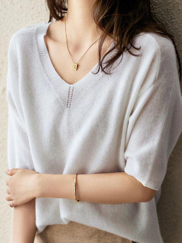 Pull en cachemire doux de luxe col en V pour femmes