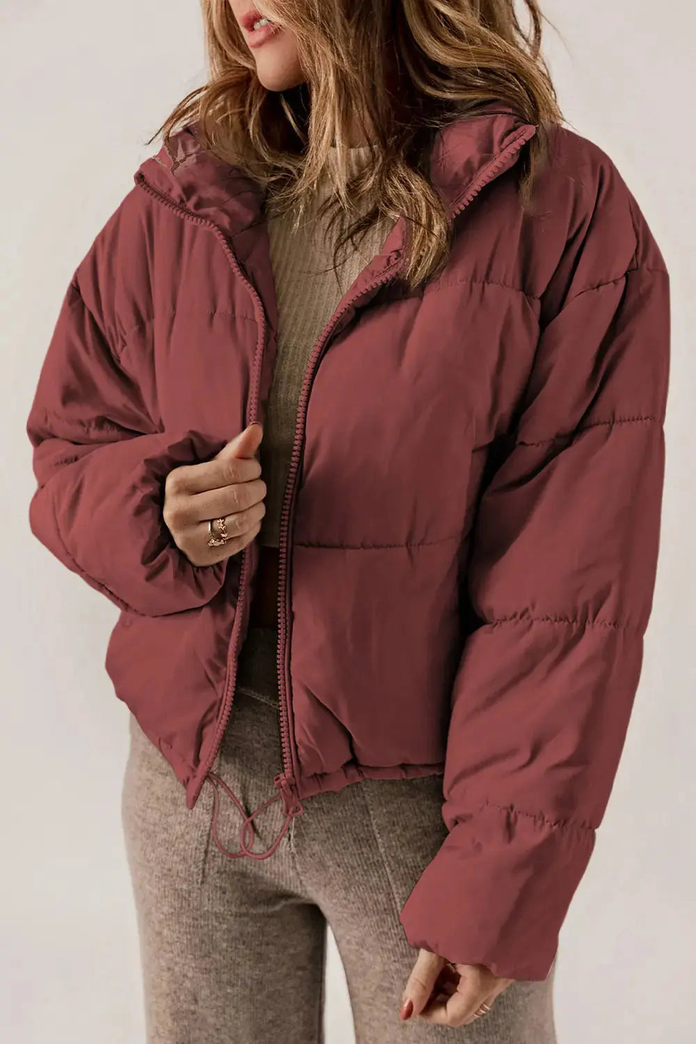 Manteau Long Chic à Col avec Fermeture Éclair pour Superposition Élégante