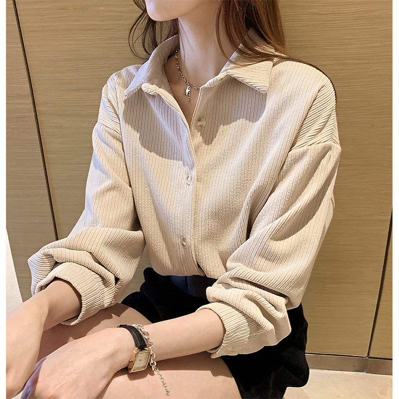 Chemise boutonnée en velours côtelé confortable pour femmes