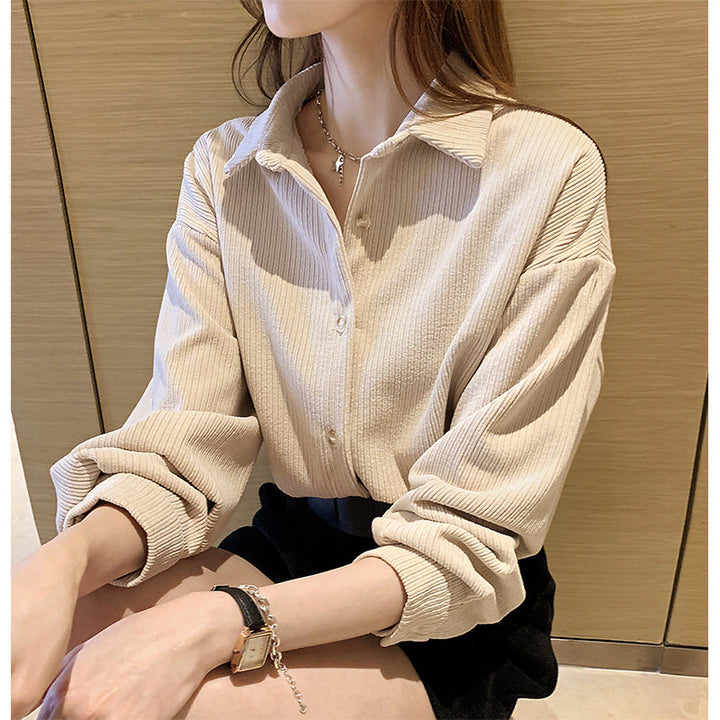 Chemise boutonnée en velours côtelé confortable pour femmes