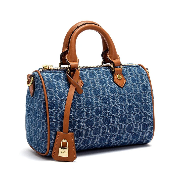 Fleur Rousse® | Sac Bowling en Denim Monogramme Élégant