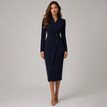 Robe midi portefeuille à manches longues ajustée pour femme avec col en V