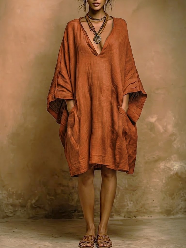 Robe midi ample à col en V pour femmes