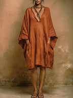 Robe midi ample à col en V pour femmes