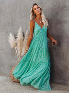 Robe Maxi d'Été Verte Style Bohème Chic