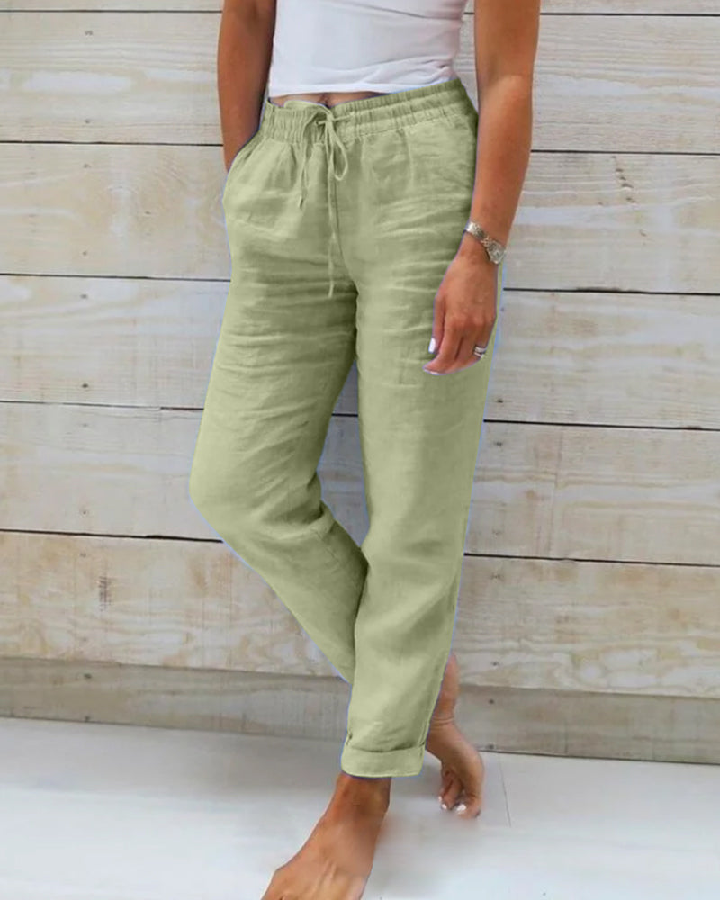 Pantalon extensible en mélange de lin