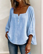 Blouse en coton à encolure carrée et manches longues