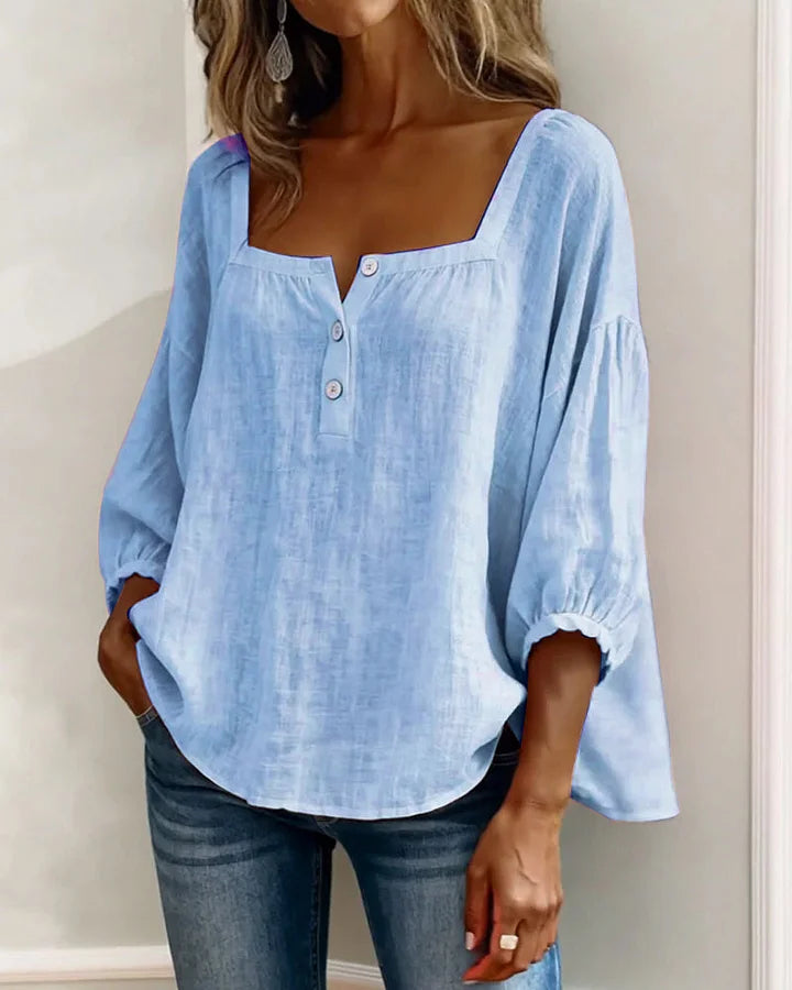 Blouse en coton à encolure carrée et manches longues