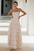 Robe Maxi À Volants Imprimée Col V Femme